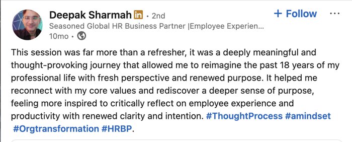 LinkedIn post from a past workshop participant