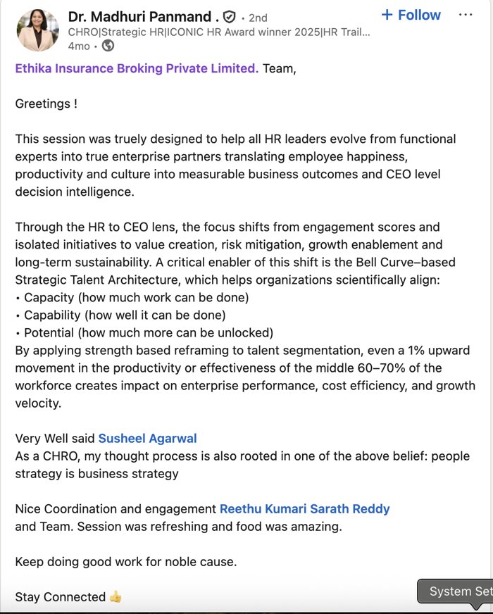 LinkedIn post from a past workshop participant